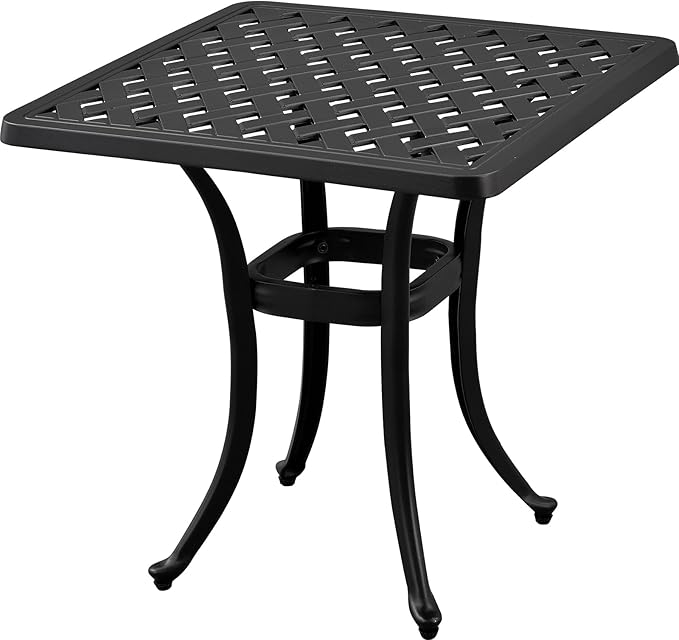 21âCast Aluminum Outdoor Side Table, Cast Aluminum Patio End Tables, Weather Resistant End Table, Coffee Table for Patio, Porch, Deck, Garden, Black (1, Black)