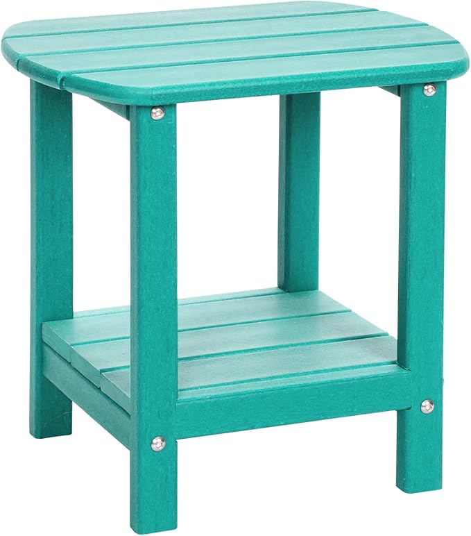 Adirondack Outdoor Side Table, 16.5â HDPE Small Patio Table with Storage Shelf, Weather Resistant End Table for Porch, Pool & Yard (Aruba)