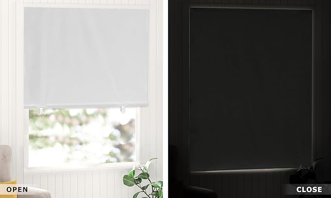 LazBlinds 100% Blackout Roller Shades, No Tools No Drill Cordless Blinds