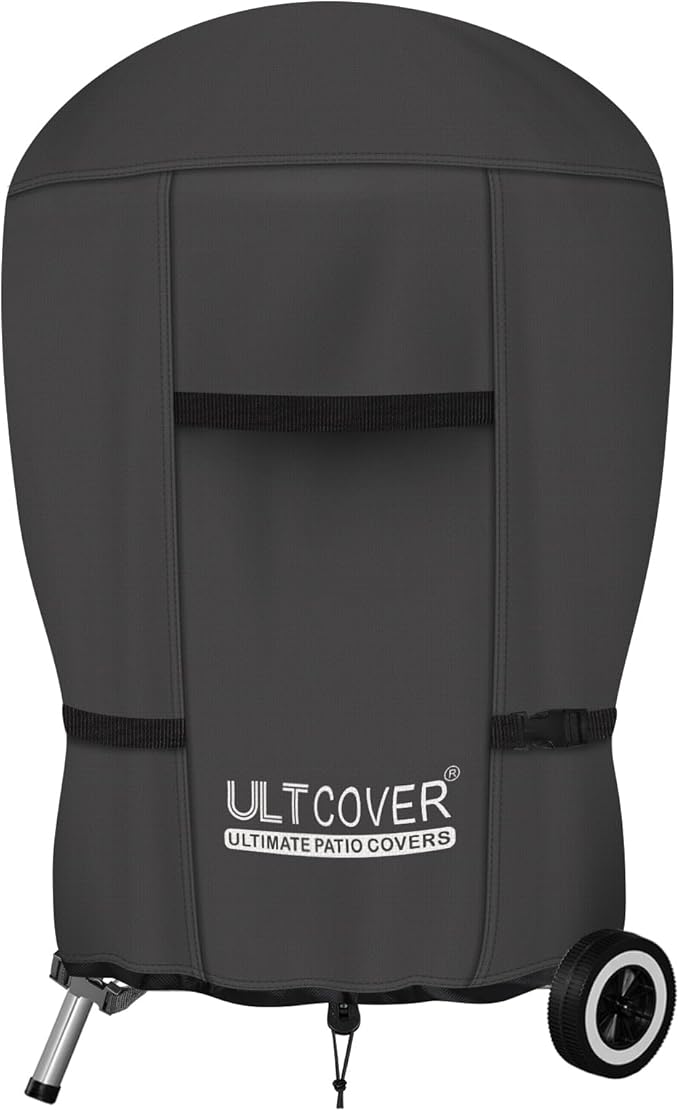 ULTCOVER Outdoor Waterproof Charcoal Kettle Grill Cover for Most 26 inch Round Smoker Size Up to 33â Dia x 38â H, Black