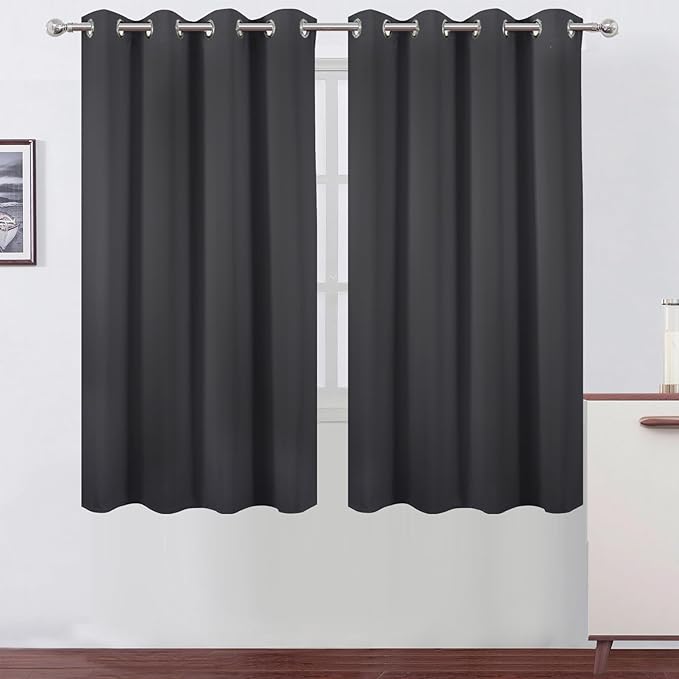 LEMOMO Dark Grey Blackout Curtains 66 x 63 Inch Length/Set of 2 Curtain