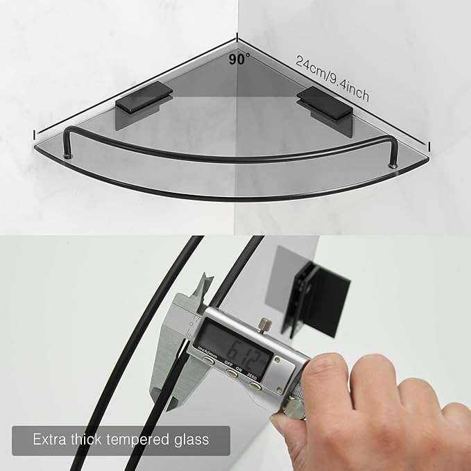 Voldra Glass Corner Shower Caddy, 2 Pack Adhesive Corner Shower Shelves