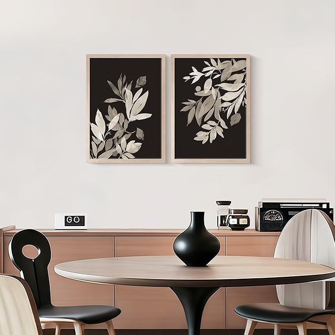 Framed Vintage Canvas Wall Art Botanical Leaves Poster Picture Countryside Painting Nature Landscape Modern Home Print Living Room Gallery Office Ready to Hang 16x24 inches x2