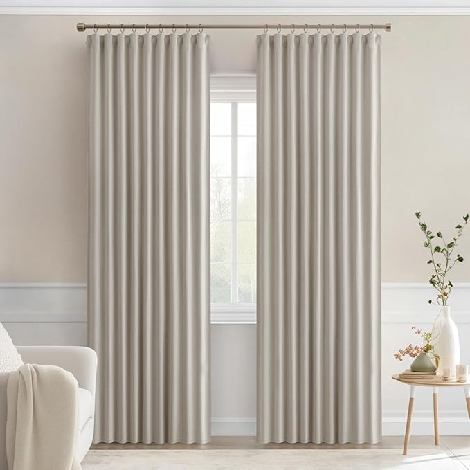 MIULEE Natural Back Tab Blackout Curtains 90 Inches Long 2 Panels Set