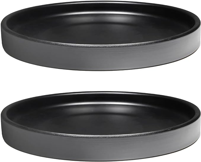 2 Pack Ceramic Plant Saucer Pot Tray 7 Inch, Planter Saucers 4 5 6 7 8 9 10 11 12 13 Inch for Indoors Outdoor, Durable Sturdy Flower Drainage drip Water Tray for Glazed Pots Base (7 Inch-Black)