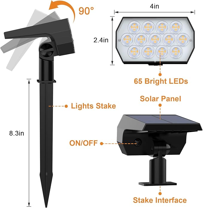WELALO Solar Spot Lights Outdoor, 2-in-1 Solar Landscape Spotlights, Solar