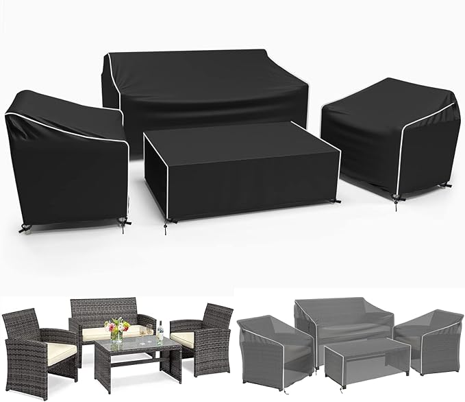 Gasadar Outdoor Furniture Cover Waterproof, 4 Piece Patio Furniture Covers for Patio Loveseat, Chair and Coffee Table, Black