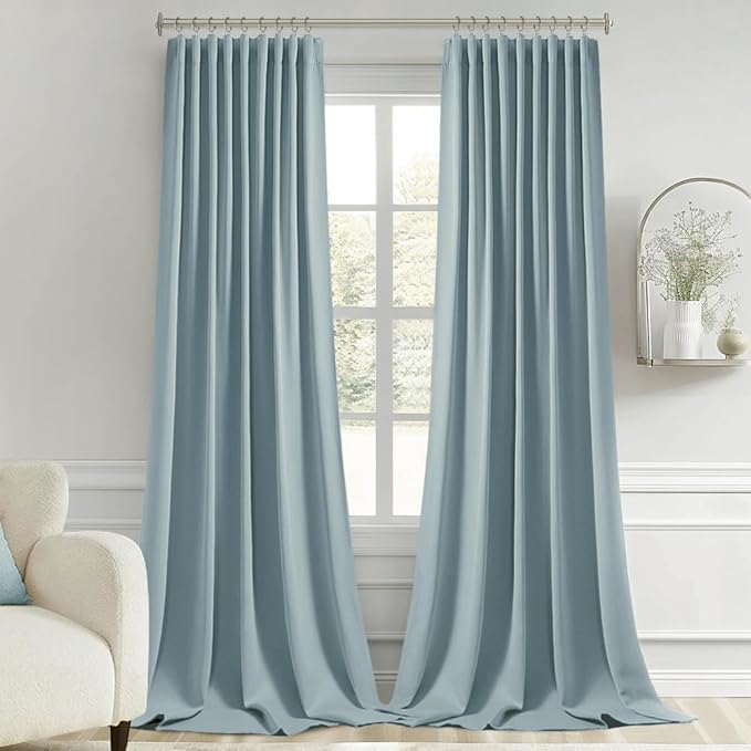 MIULEE Slate Blue Back Tab Blackout Curtain 96 Inch Long 2 Panels Set