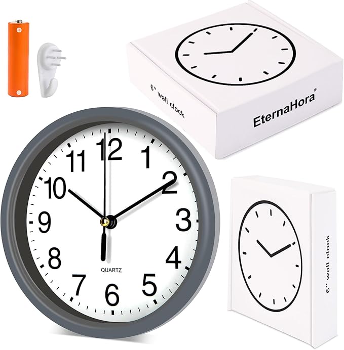 Silent Wall Clock Non Ticking, 6 Inch Wall Clocks Battery Operated, Small
