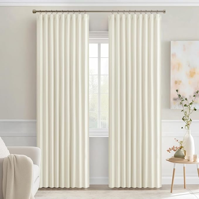 MIULEE Cream Back Tab Blackout Curtains 72 Inches Long 2 Panels Set