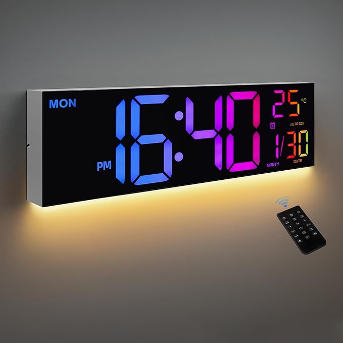HAITANG 8 Colors Digital Wall Clock, 16.2" Large Digital Clock