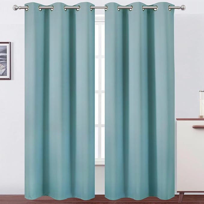 LEMOMO Stone Blue Thermal Blackout Curtains/42 x 84 Inch/Set of 2 Panels Room