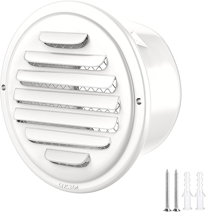 White 304 Stainless Steel Air Vents Cover, piiyoosnn Louvered Grille Cover Vent Flat Ducting Air Vent Wall Inlet with Built-in a Fly Screen Mesh for HVAC Ventilation (6 inch (150mm) White Paint)