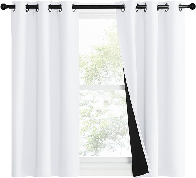 NICETOWN Pure White 100% Blackout Lined Curtains, 1 Pair, 2 Thick Layers Narrow