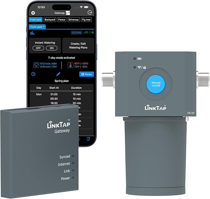 LinkTap ValveLinker & Gateway, Battery Powered Smart Sprinkler/Irrigation Controller, Automatic Rain Skip, Better Range Than WiFi, Compatible with LinkTap Wireless Water Timer, Alexa, IP66 (1-Zone)