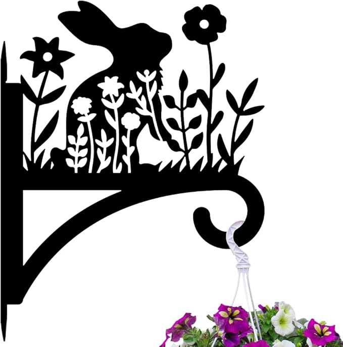 Peacoblue Iron Plant Hangers Hooks for Outdoor Indoor Hanging Plants Flower Fern Pots, Lantern, Bird Feeder, Wind Chimes, 12âx14â Weather Resistant Metal Wall Holder for Porch Garden Farmhouse(Rabbit)