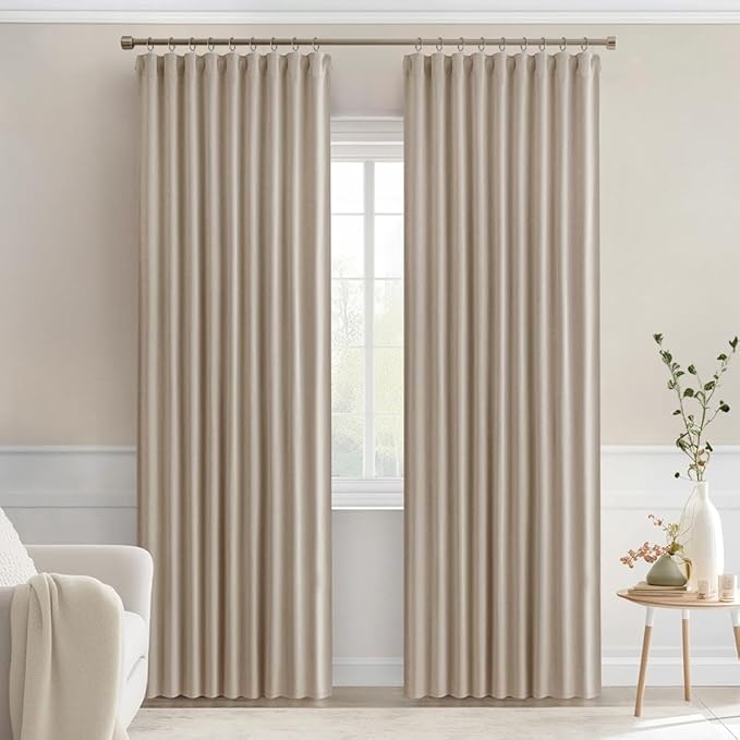 MIULEE Taupe Back Tab Blackout Curtains 84 Inch Length 2 Panels Set