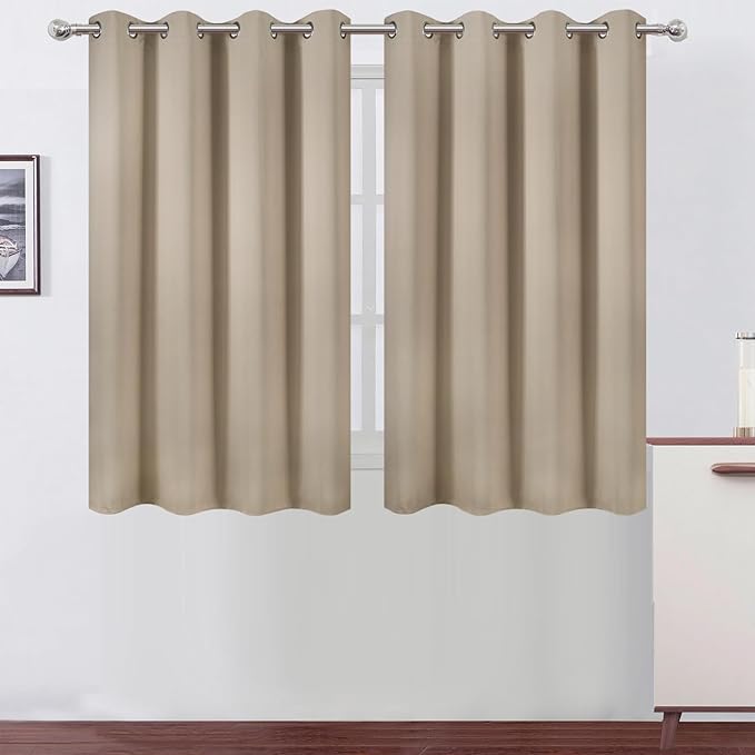 LEMOMO Khaki Thermal Blackout Curtains/52 x 45 Inch/Set of 2 Panels Room