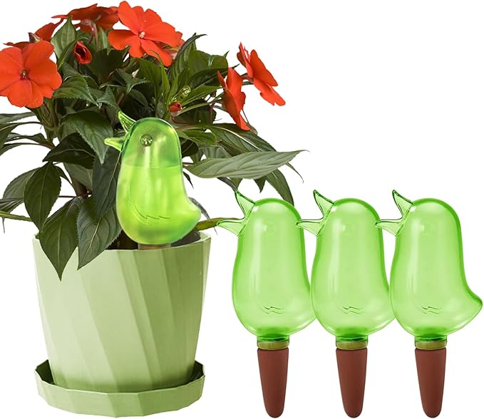 4 Pack Self Watering Spikes, Indoor Plant Watering Globes, Bird Shape Automatic Irrigation Spikes,Plant Watering Devices (Green)