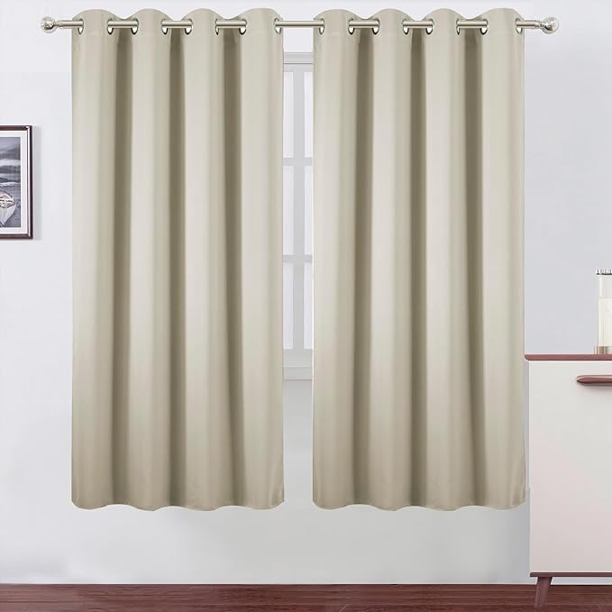 LEMOMO Blackout Curtains 66 x 72 Inch Long Light Beige Curtains Set of 2 Panels