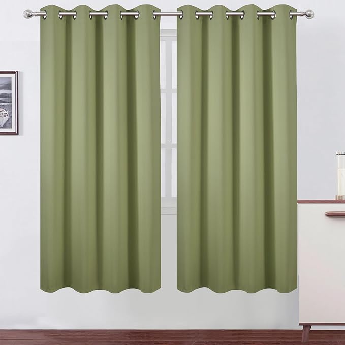 LEMOMO Blackout Curtains 66 x 72 Inch Long Sage Green Curtains Set of 2 Panels