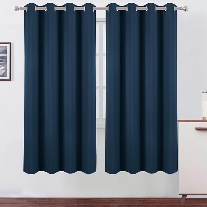 LEMOMO Blackout Curtains 66 x 72 Inch Long Navy Blue Curtains Set of 2 Panels