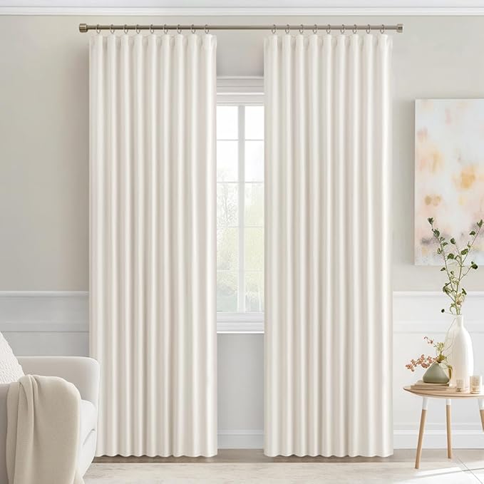 MIULEE Ivory Back Tab Blackout Curtains 72 Inches Long 2 Panels Set
