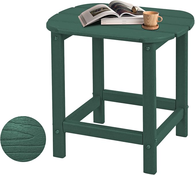 Plawdlik Hdpe Outdoor Adirondack Side Table, Wooden Textured, Set for Patio, Garden, Porch, Pool Composite Patio, Backyard, Bathroom and Indoor, Maintenance & Weather Resistant ï¼Greenï¼