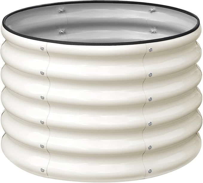 SnugNiture Raised Garden Bed, 2Ã2Ã1.5ft Round Galvanized Outdoor Planter Box, 17" Tall Deep Metal Garden Bed Kit for Planting Vegetables, Fruits, Flowers, White