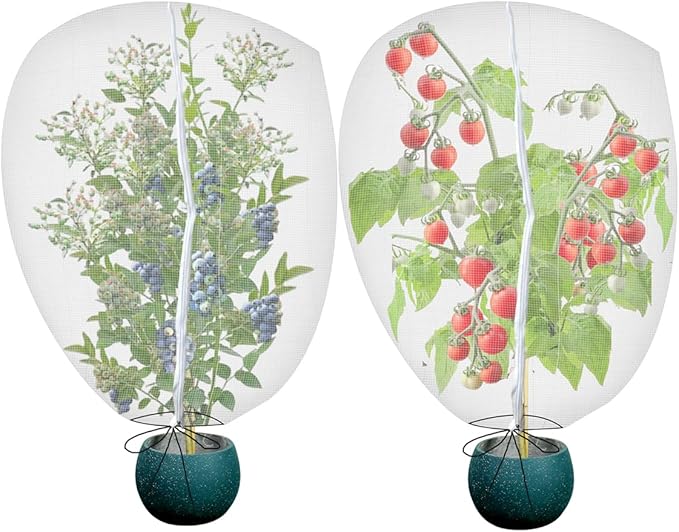 Gardtree 2PCS 2.6 Ã 3.2 FT Bird Insect Barrier Fruit Tree Netting, Double Zipper & Drawstring, Garden Bird Netting for Blueberries, Tomatoes, Peppers, Shrubs â Reusable Mesh Barrier