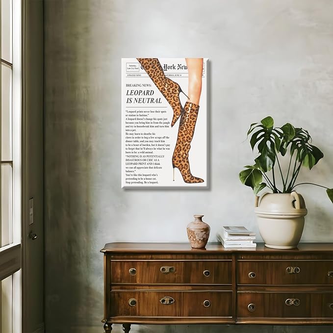 Trendy Newspaper Posters Vintage Leopard Boots Poster Feminist Canvas Prints