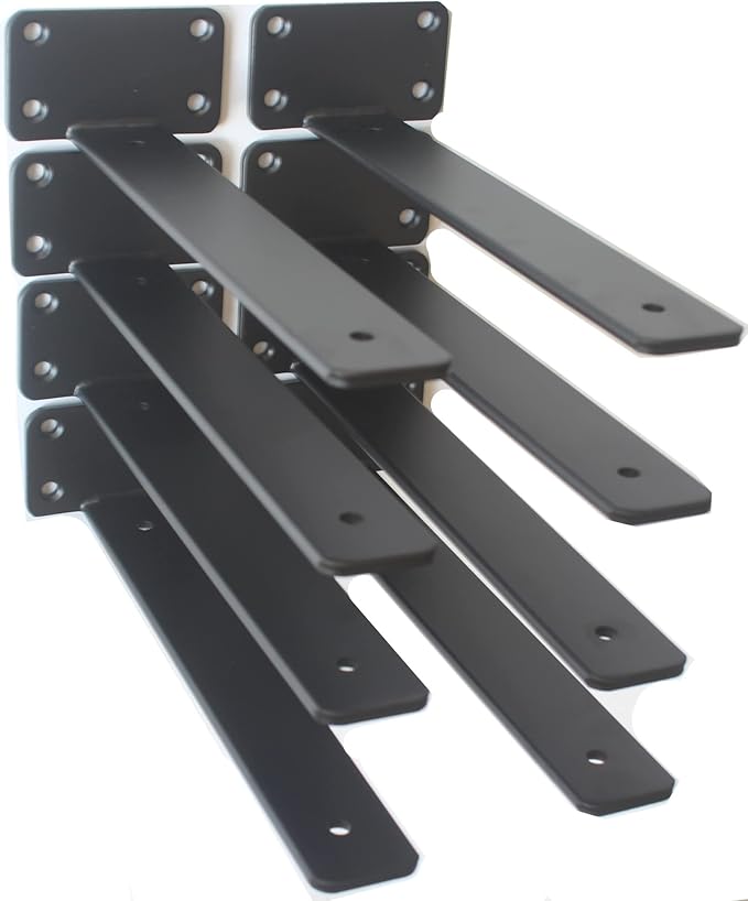 10 Pack - 11 inch Black Hidden L Shelf Bracket Iron Floating Shelf Brackets