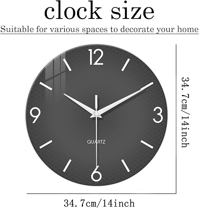 XFM Modern Wall Clock 14 Inch Silent Wall Clocks Battery Operated Grey Simple