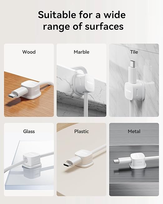 12-Pack Magnetic Cable Clips Cord Organizer-Cable Smooth Adjustable, Rocoren Desk Cable Management Accessories,Cable Holder Clips Wire Holder Keeper for Desktop,Nightstand,Wall,Home Office,Phone,Car
