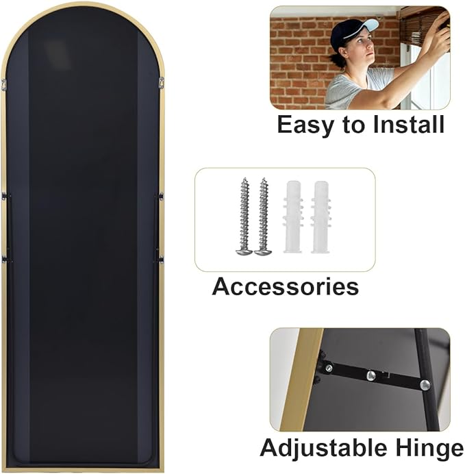 HARRITPURE 64"x21" Arched Full Length Mirror Free Standing Leaning Hanging