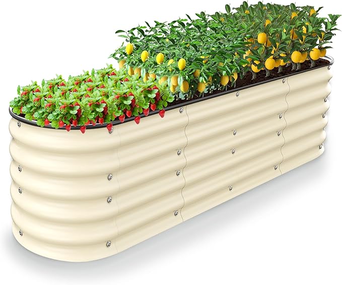 8 X 2 X 1.4Ft Raised Garden Beds Kits, Galvanized Raised Garden Beds Outdoor Planter Box for Vegetables, Gardening, Flowers, Fruits etc(Ivory)