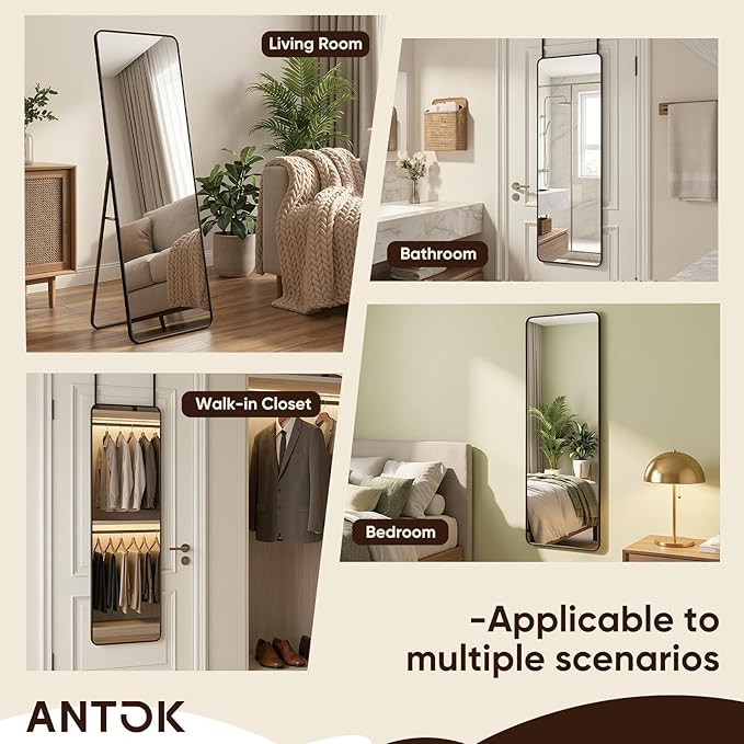 Antok 58"x20" Over the Door Mirror, Full Length Mirror Door Hanging