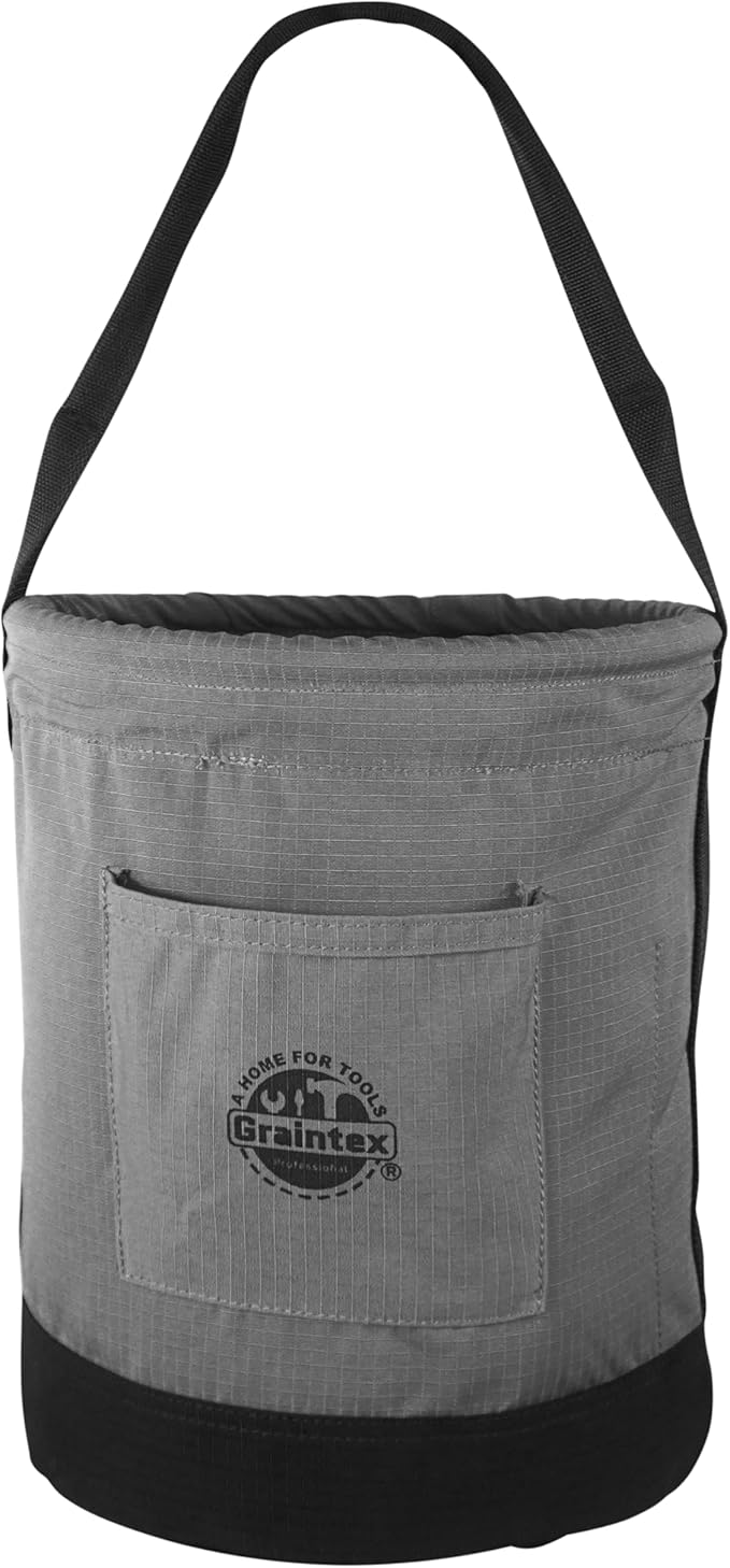 Graintex Canvas Utility Bucket 12"x15", Round Tool Bucket, Reinforced Base & Carry Handle, Ripstop Canvas, Multi-Purpose Bag for Jobsite, Home Use - Beige