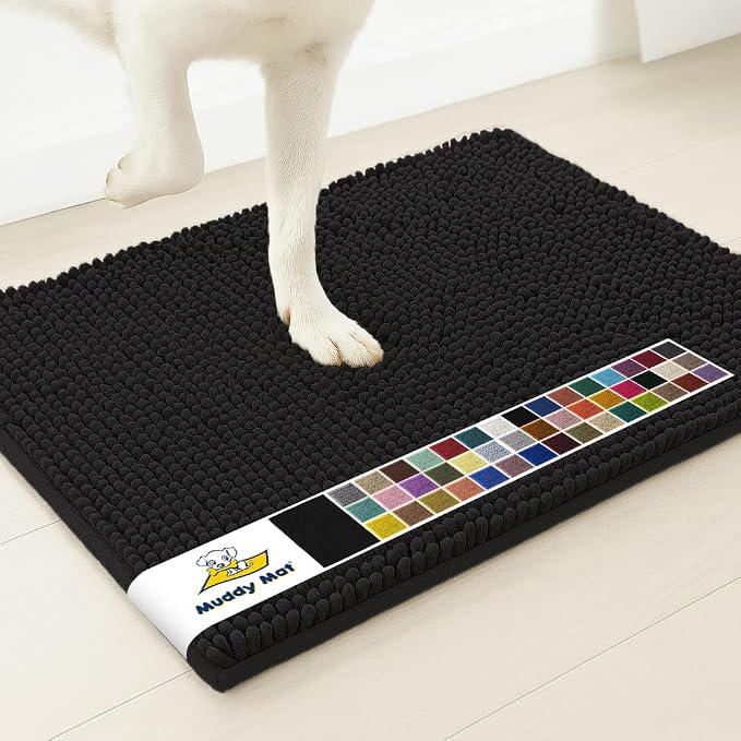 Muddy Mat® | Super Water Absorbent Door Mat Indoor, Microfiber Quick Dry Chenille Entryway Rug, Slip Resistant Front Door Mat, Indoor Mats for Entryway, Machine Washable Pet Rug, Black 22" x 36"