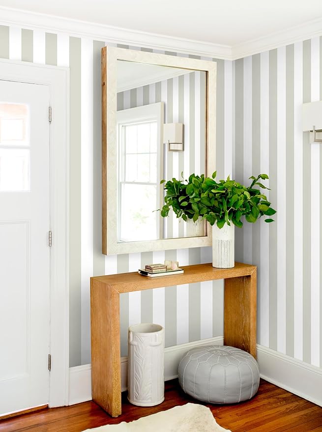 Guvana 17.7"×118" Brown and White Wallpaper Striped Peel and Stick Wallpaper
