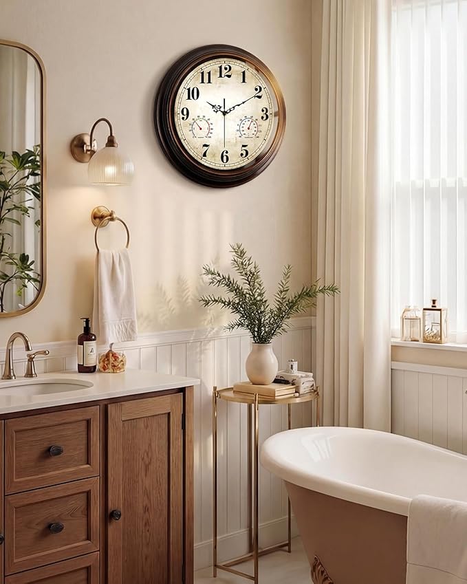 Vintage Wall Clock 16 Inch Quartz Silent Non-Ticking Analog Clock