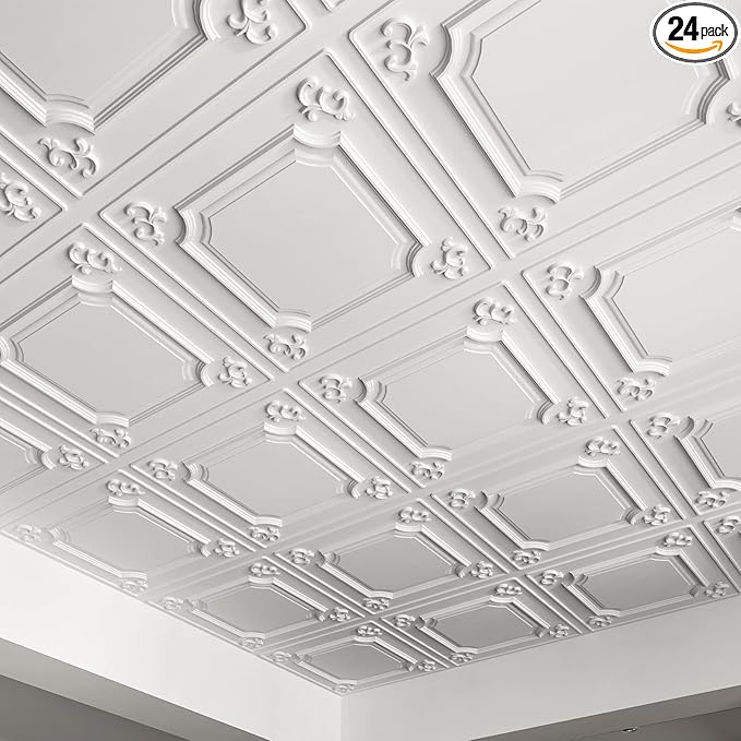 Art3d Drop Ceiling Tiles 24x24 in White, Wainscoting Panels Glue Up 2x2