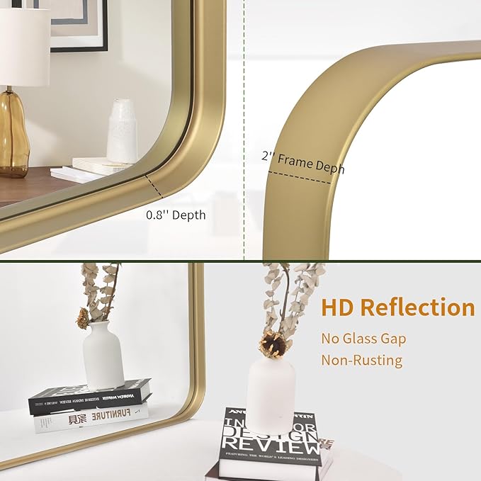 VooBang Bathroom Mirror 24x36 inch, Modern Round Corner Bathroom Vanity Mirror