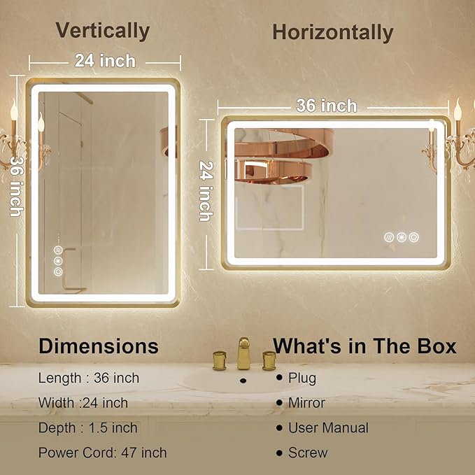 24x36 Inch LED Bathroom Mirror