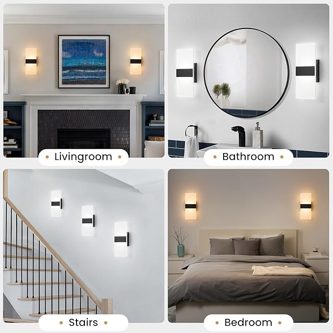 Modern LED Wall Sconces, 12 Inch Indoor Black Wall Lights, 12W 2700K-5000K
