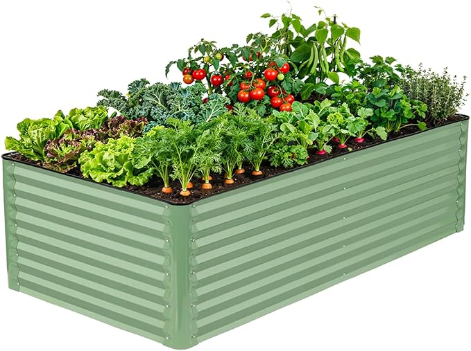Galvanized Raised Garden Bed â 1 Pack 6x3x2 Ft Patented Leak-Proof Planter Box Outdoor Gardening Metal Raised Garden Beds Kits for Veggies, Herbs & Flowers (Green)