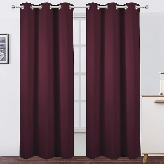 LEMOMO Burgundy Red Thermal Blackout Curtains/38 x 84 Inch/Set of 2 Panels Room