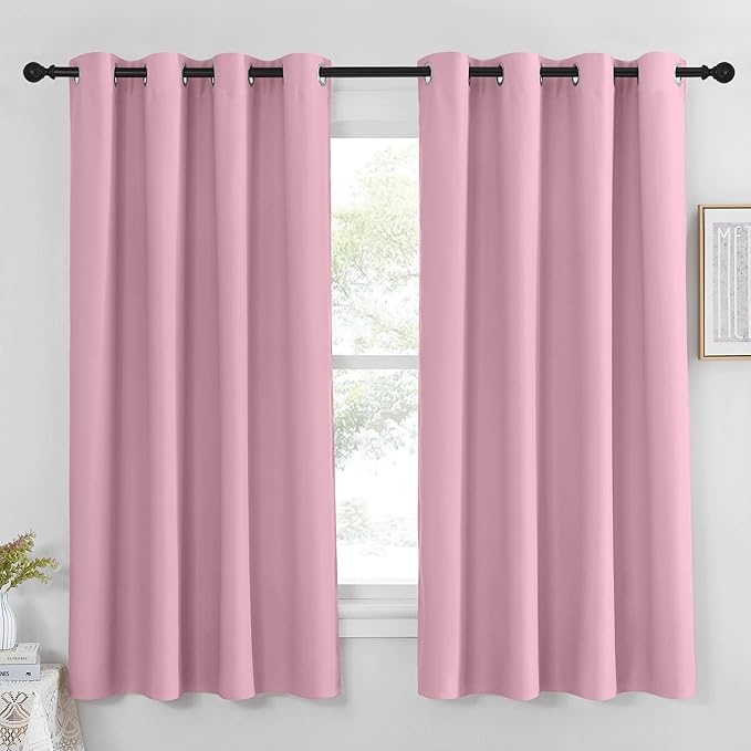 NICETOWN Rouge Pink Blackout Curtain Panel 63 inch Long