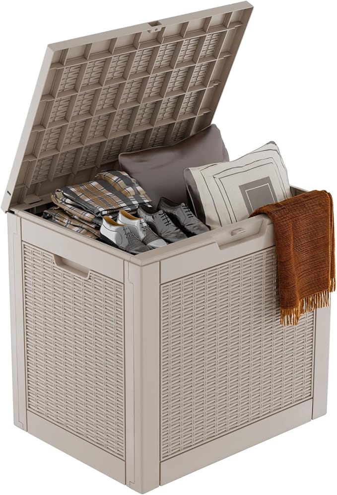 31 Gallon Outdoor Storage Box â Waterproof Deck Box for Garden & Patio,Light Brown