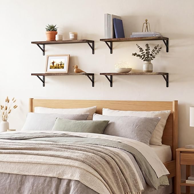 YGEOMER Floating Shelves for Wall, 23in Brown Wall Shelves for Living Room